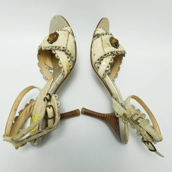 Cantarini Womens Ankle Strap Heels Sandals Shoes Beige Snakeskin Size EU 35 - Picture 9 of 13